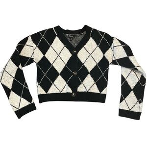 art class Black & White Girls Medium Argyle V-Neck Cropped Cardigan